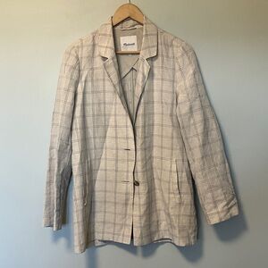 Madewell Dorset Windowpane Neutral Plaid Linen Blazer